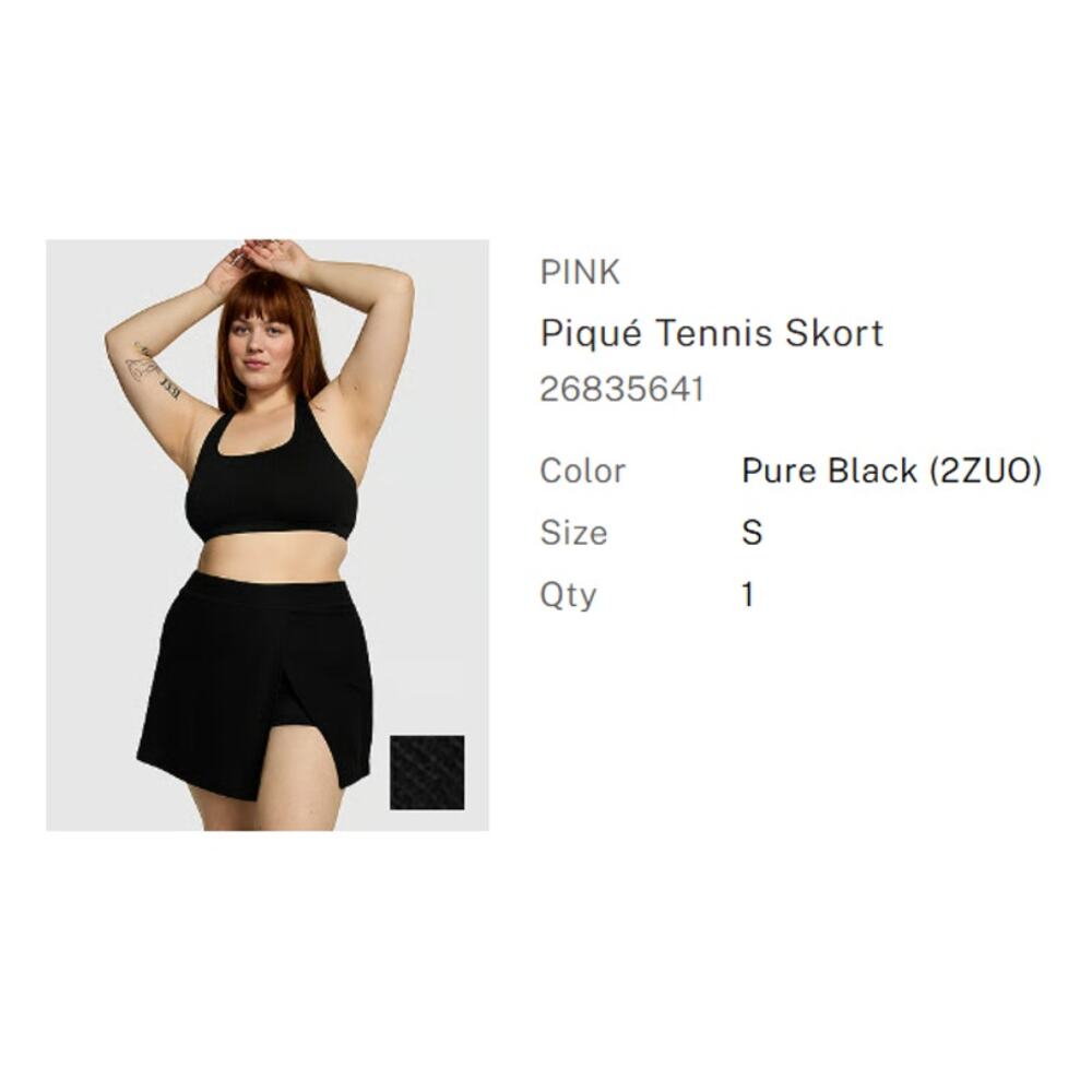 Lot of 2 PINK Piqué Tennis Skorts Pure Black XS NWT & S NWOT  Soft Girl Sporty